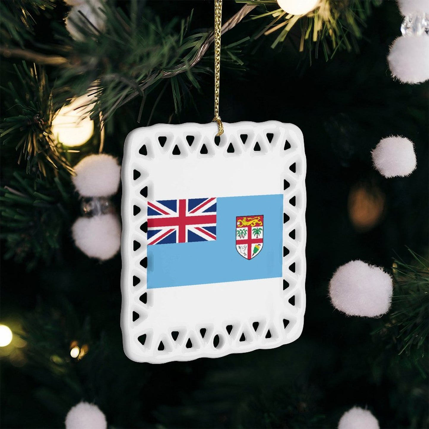 Fiji Flag Inspired Square Ceramic Ornament Made in the USA