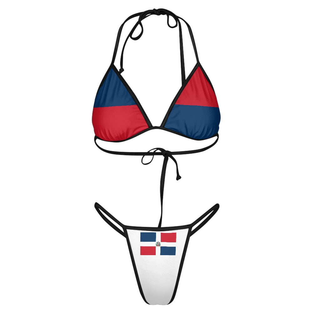Dominican Republic Flag Inspired Women's Triangle Bikini with Thong Bottom