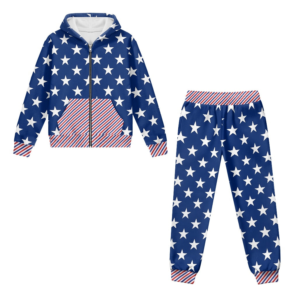 USA/American Flag Inspired Unisex Kid's Zippered Sportswear Suit