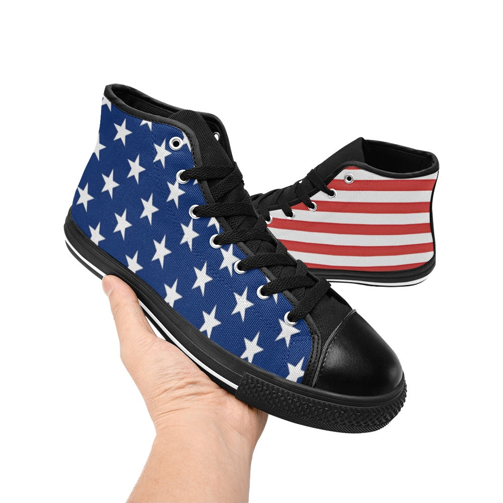 USA/American Flag Inspired Kid's High Top Canvas Shoes