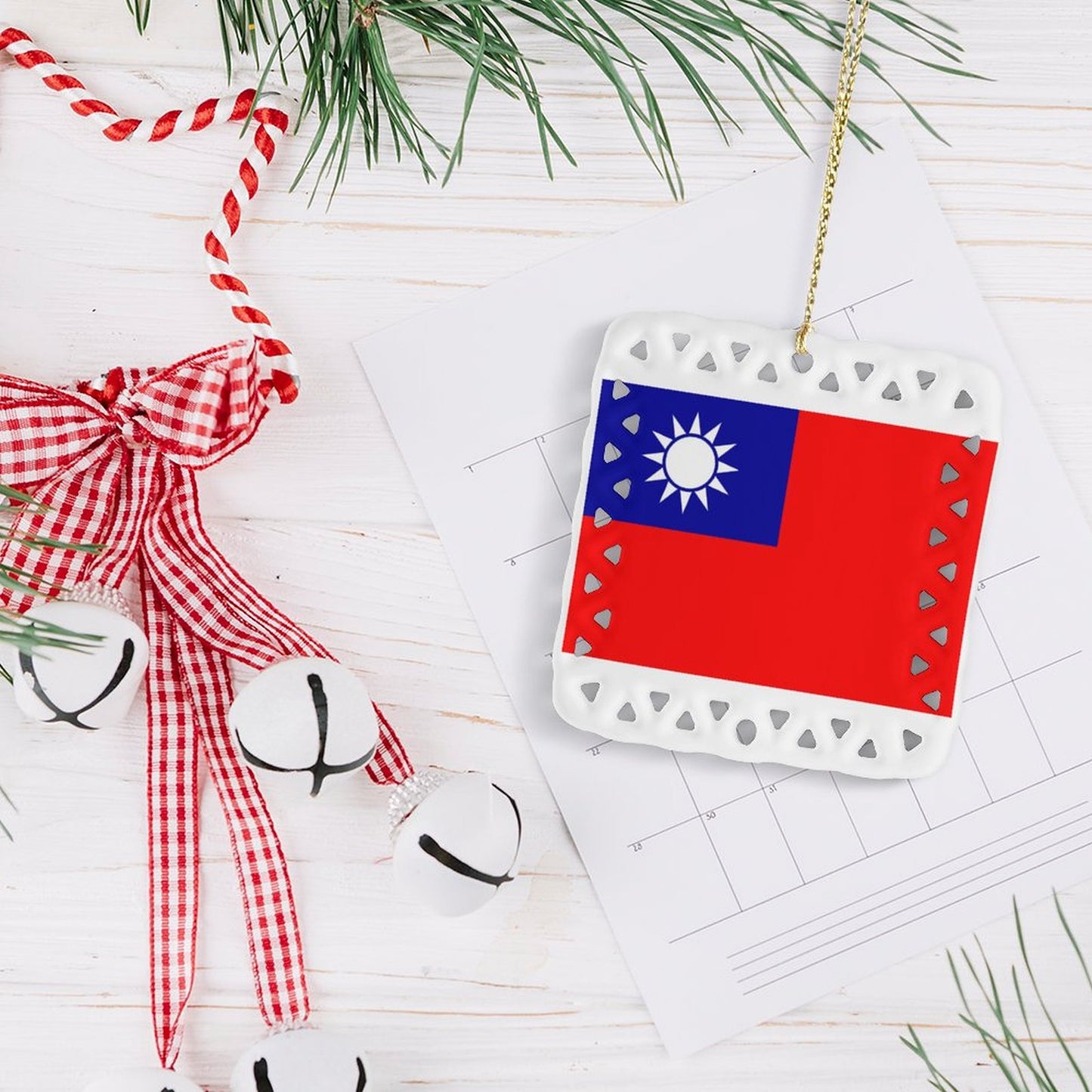 Taiwan Flag Inspired Square Ceramic Ornament Made in the USA