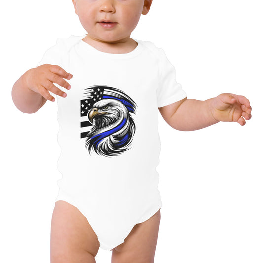 Thin Blue Line Flag Eagle Baby Short Sleeve Unisex Bodysuits（Made in USA）