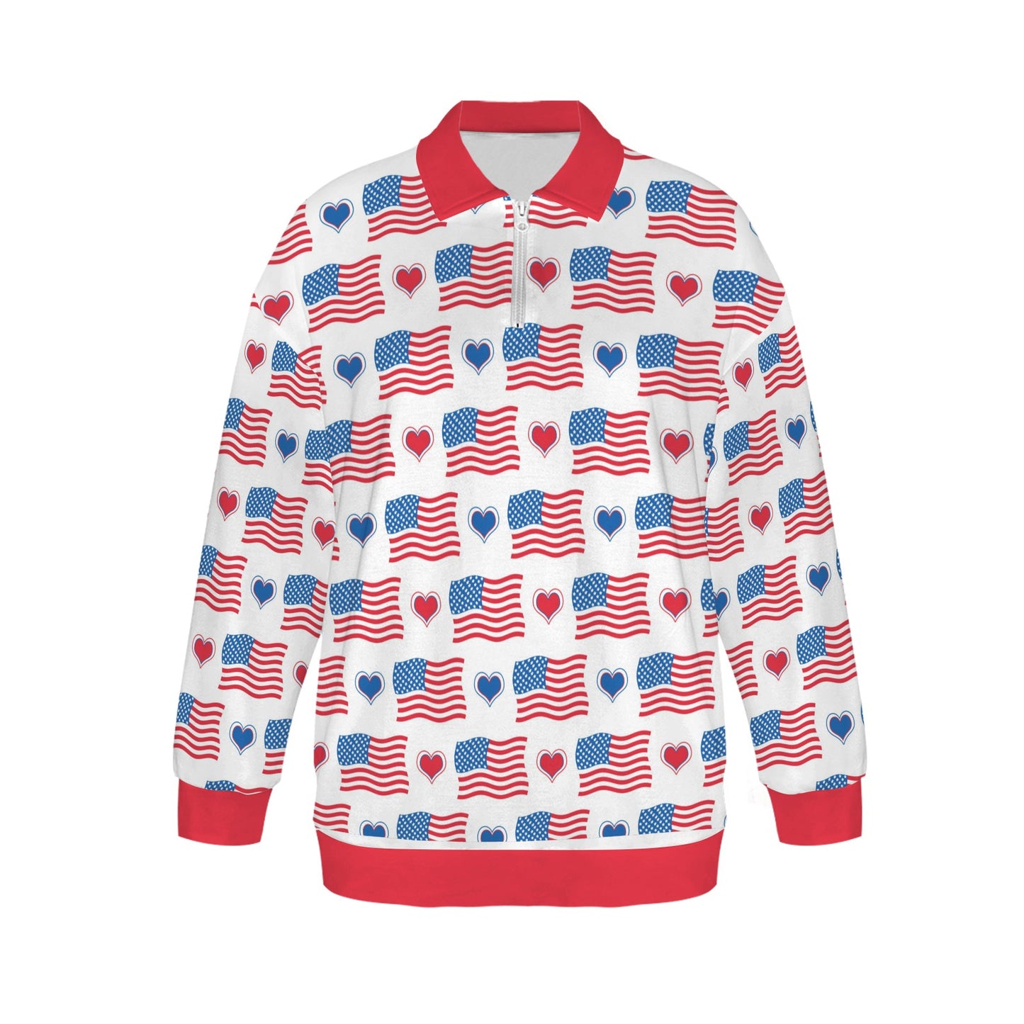USA/American Flag Pattern Women's Quarter Zip Pullover Sweatshirt