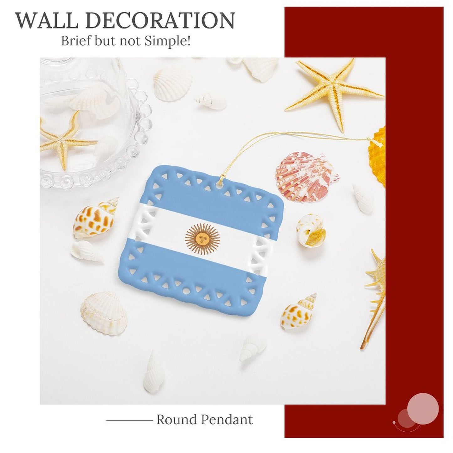 Argentina Flag Inspired Square Ceramic Ornament Made in the USA