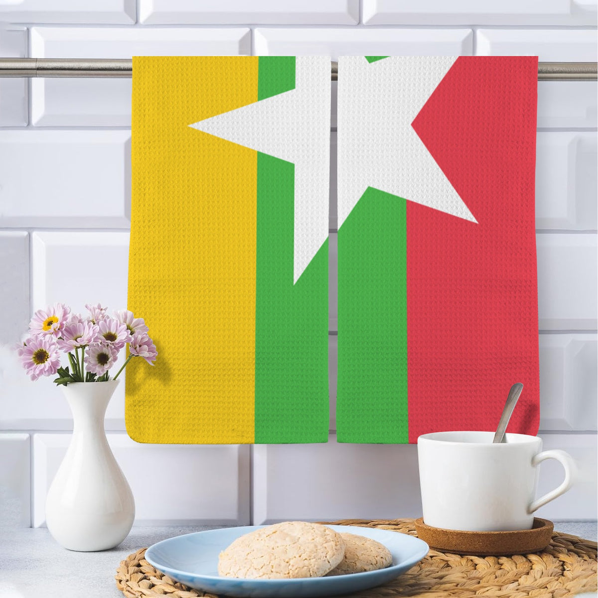 Myanmar Flag Inspired Kitchen Towel 40X60cm (Pack of 2) | Printed In the USA