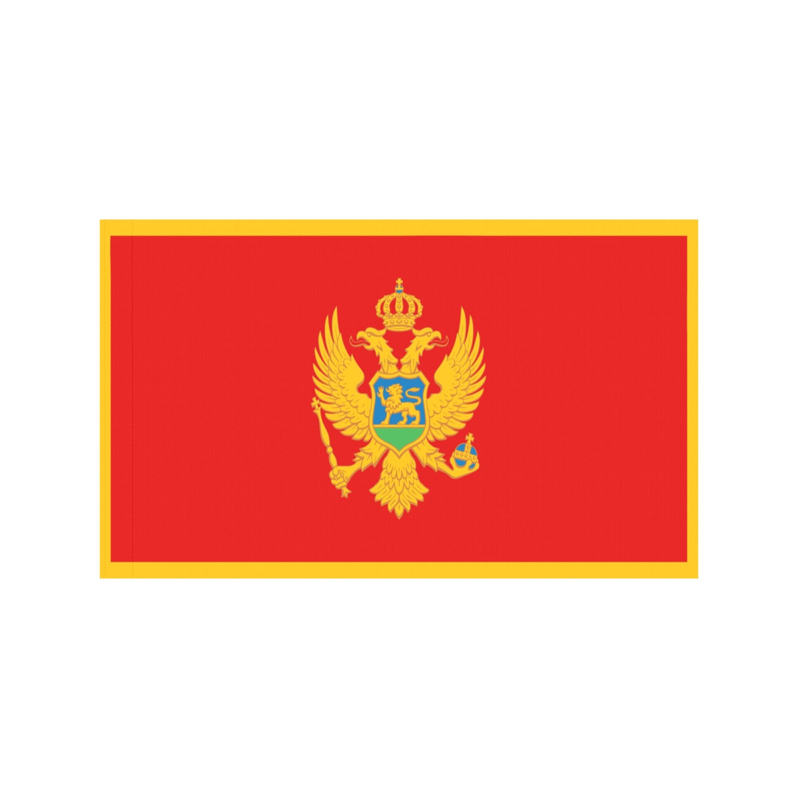 Red flag features a yellow emblem, by Luv My Flag.