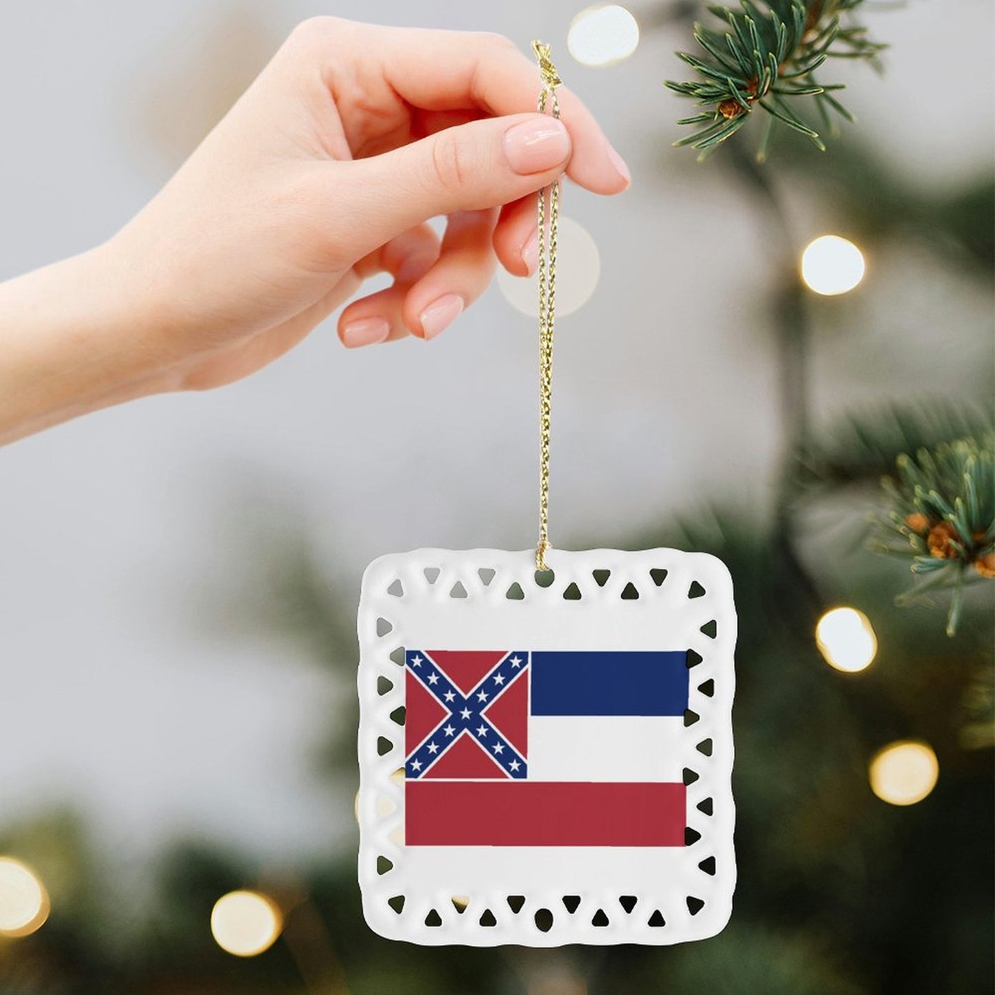 Mississippi (retired) Flag Inspired Square Ceramic Ornament Made in the USA