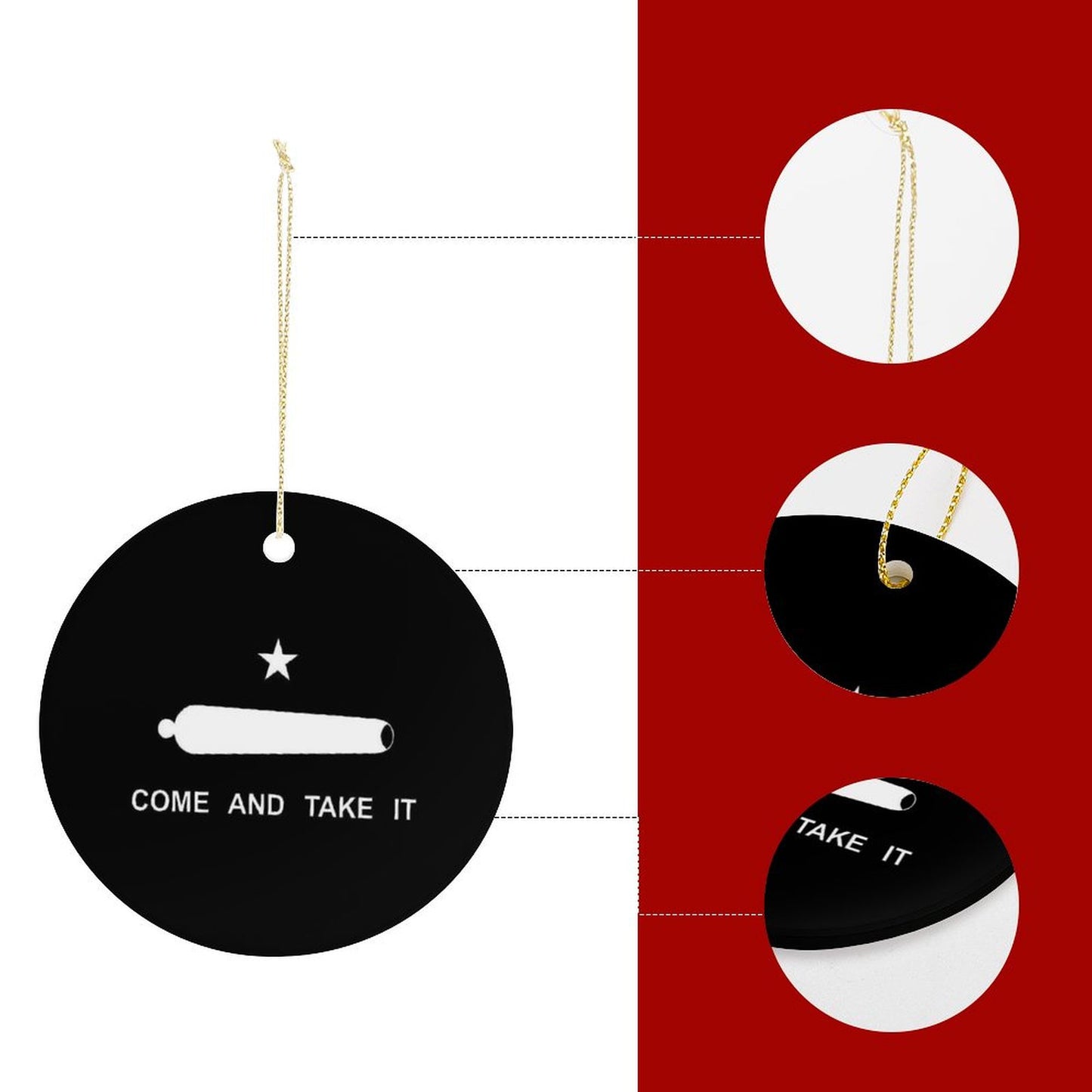 Come and Take It Flag Inspired Circle Ceramic Ornament Made in USA Circle Ceramic Ornament (Made in USA)