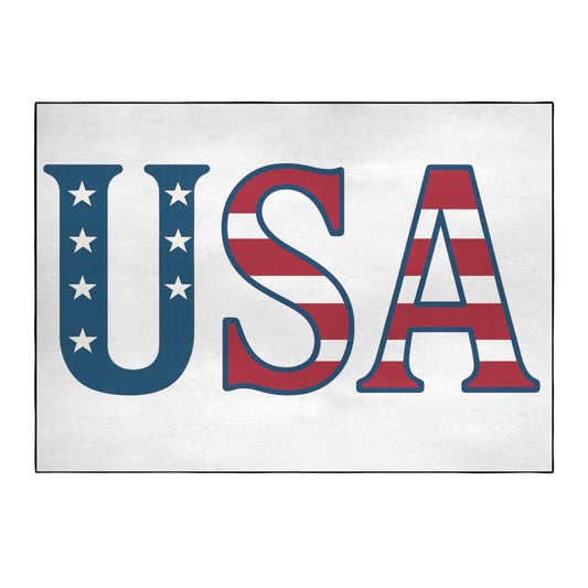 USA/American Flag Inspired "USA" 84x60 Inch Area Rug with Black Binding (Made in the USA)
