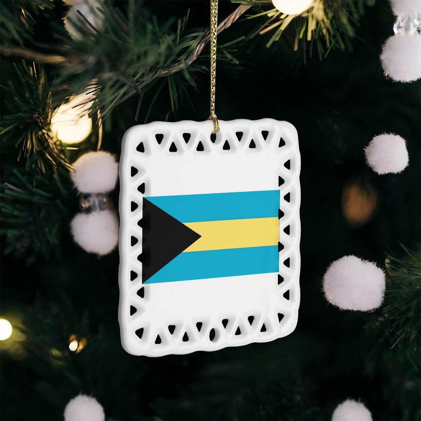 Bahamas Flag Inspired Square Ceramic Ornament Made in the USA