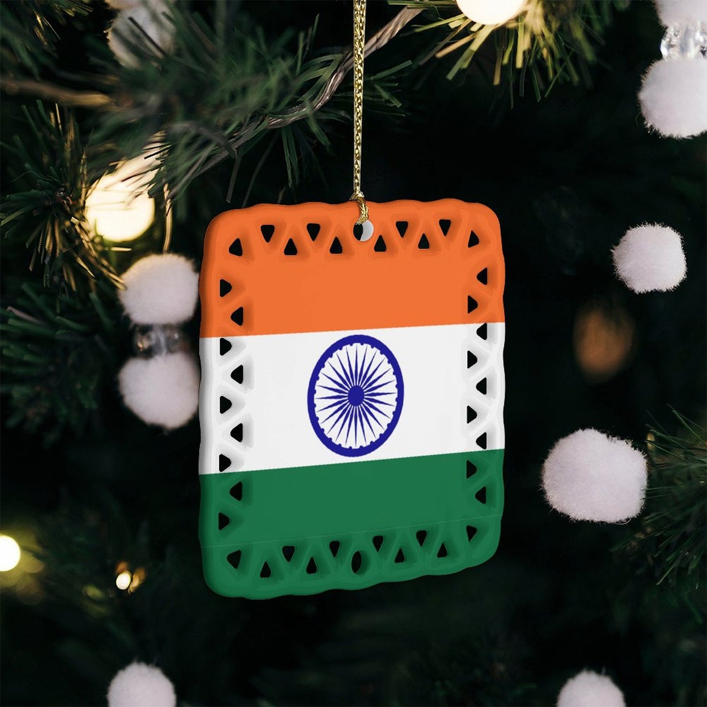 India Flag Inspired Square Ceramic Ornament Made in the USA