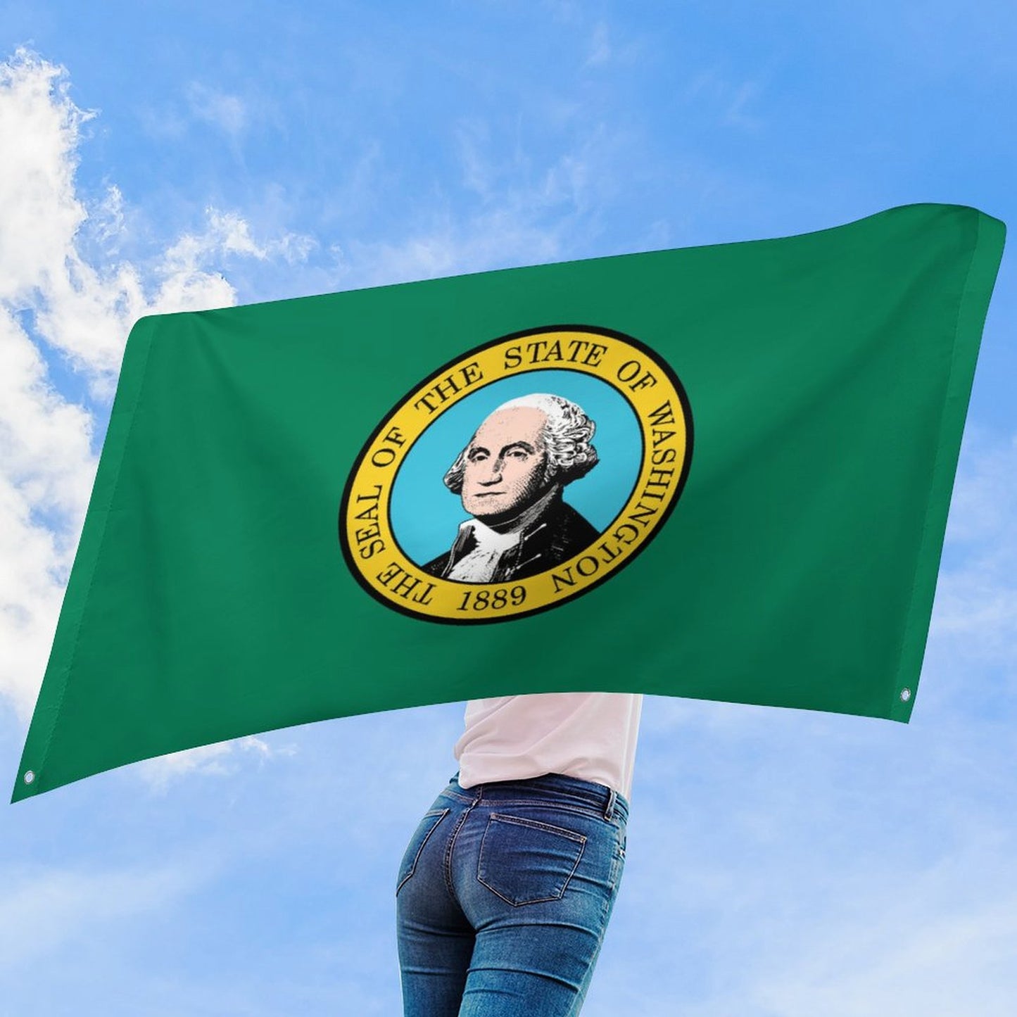 Washington Flag Inspired Wall Mount Flag with Four Grommets (35x59 in)