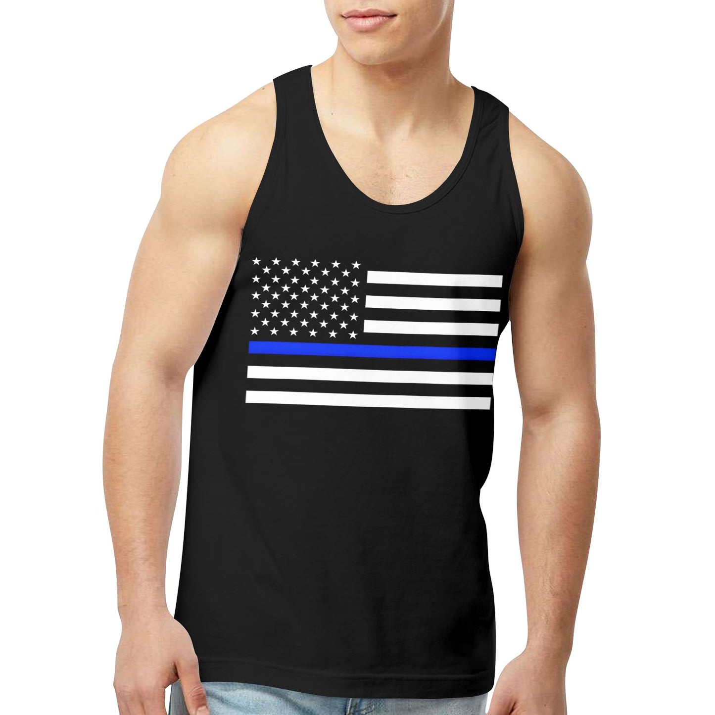 Thin Blue Line Flag Men's Tank Top (Front Printing) | Ships from USA