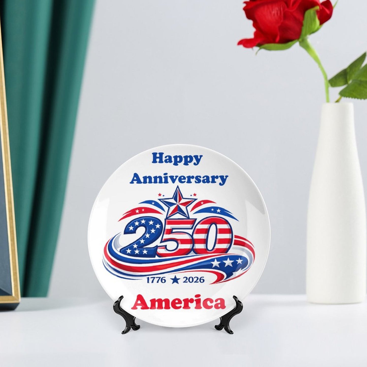 America 250 Anniversary USA/American Flag Inspired Bone China Decorative Plate