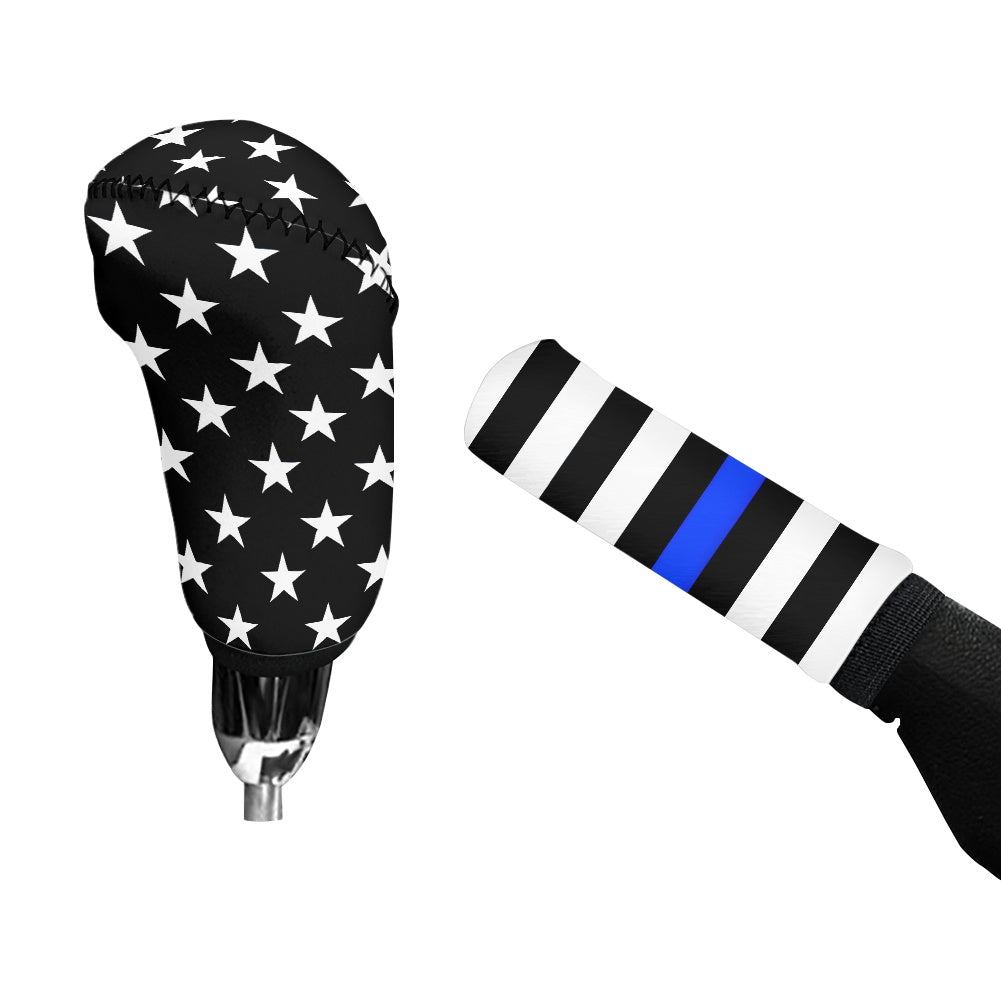 Thin Blue Line Flag Inspired Gear Lever Cover+Hand Brake Cover