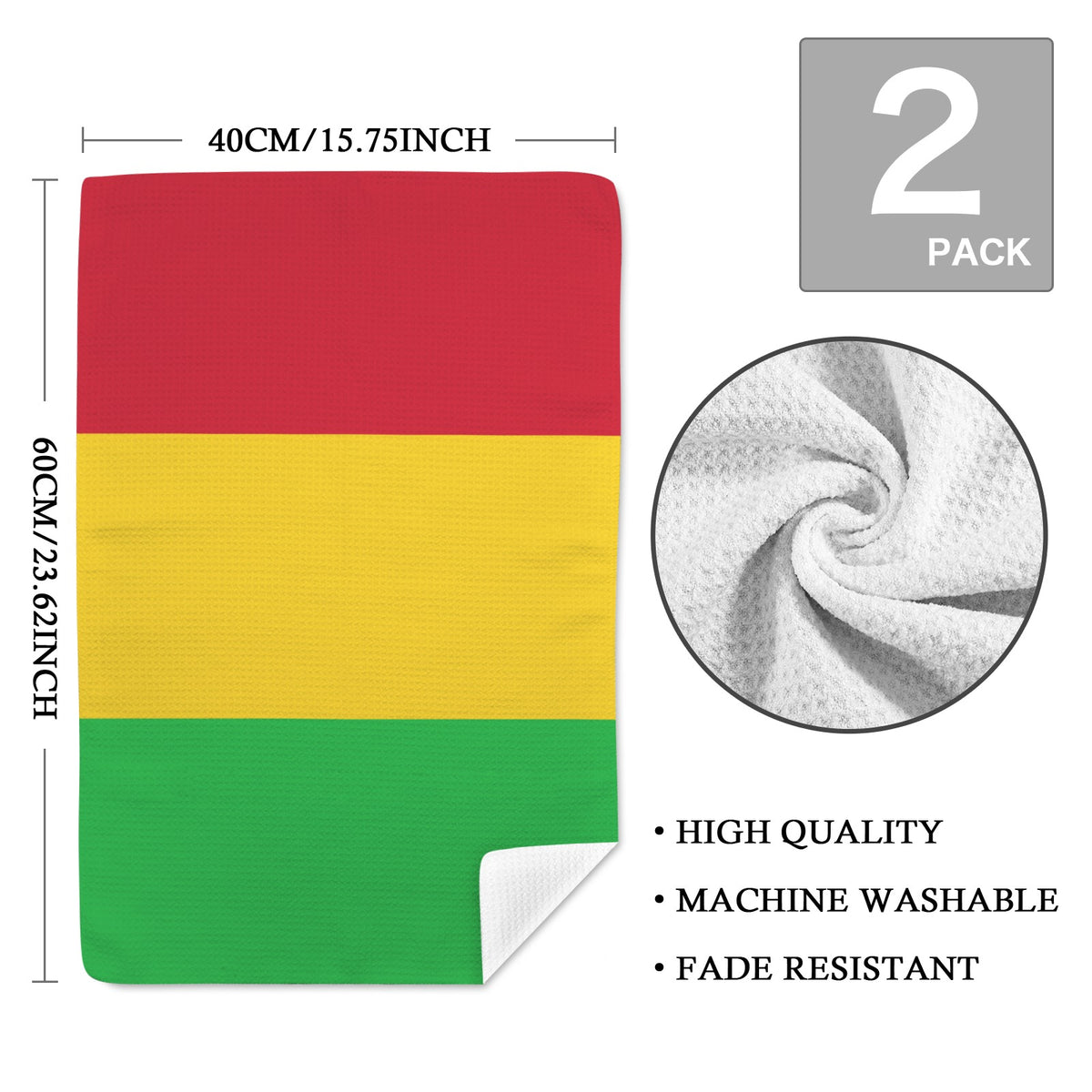 Mali Flag Inspired Kitchen Towel 40X60cm (Pack of 2) | Printed In the USA