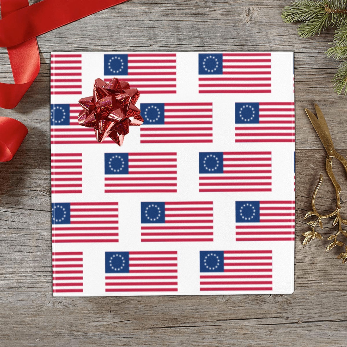 Betsy Ross Flag Inspired Custom Gift Wrapping Paper 58"x 22.5" (4 Rolls)