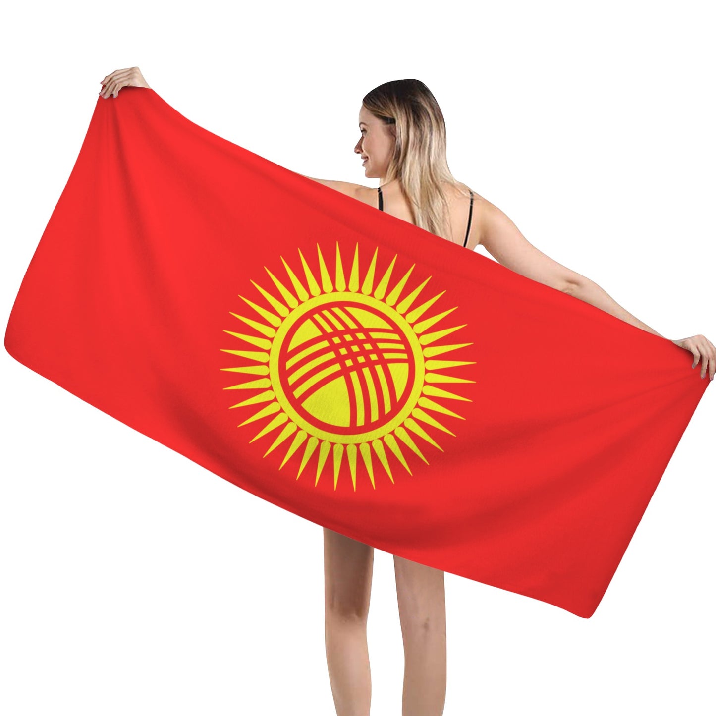 Kyrgyzstan Flag Inspired Custom Bath Towel 29"x58"(Made in USA)