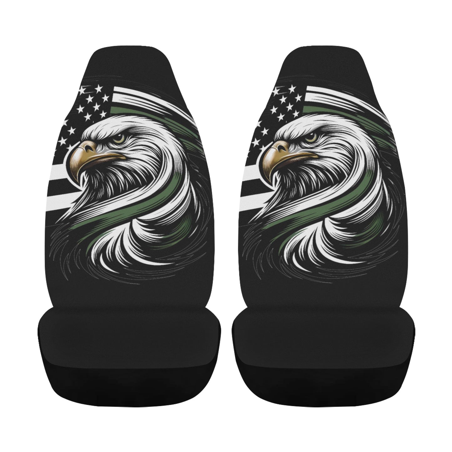 Thin Green Line Eagle Car Seat Cover Airbag Compatible(Set of 2)