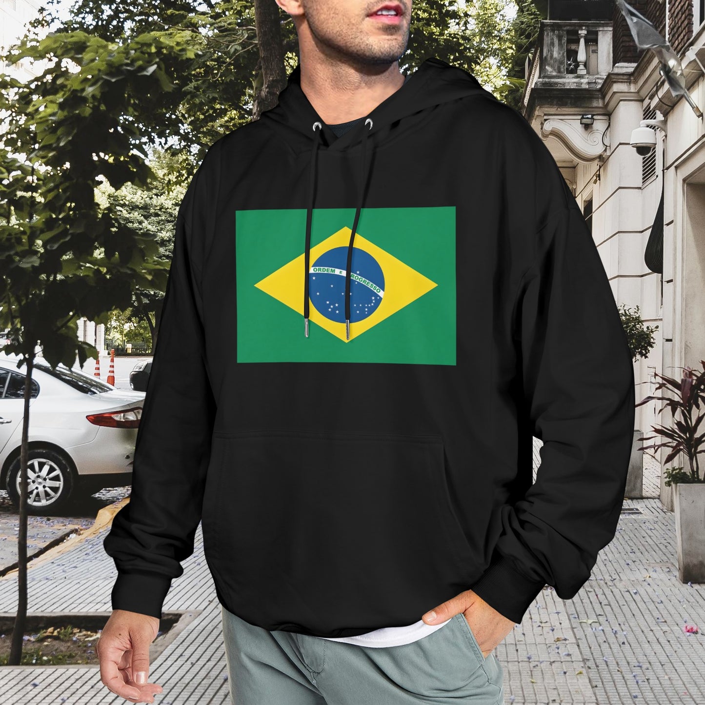 Brazil Flag Inspired Men's Hoodie (Made in the USA)