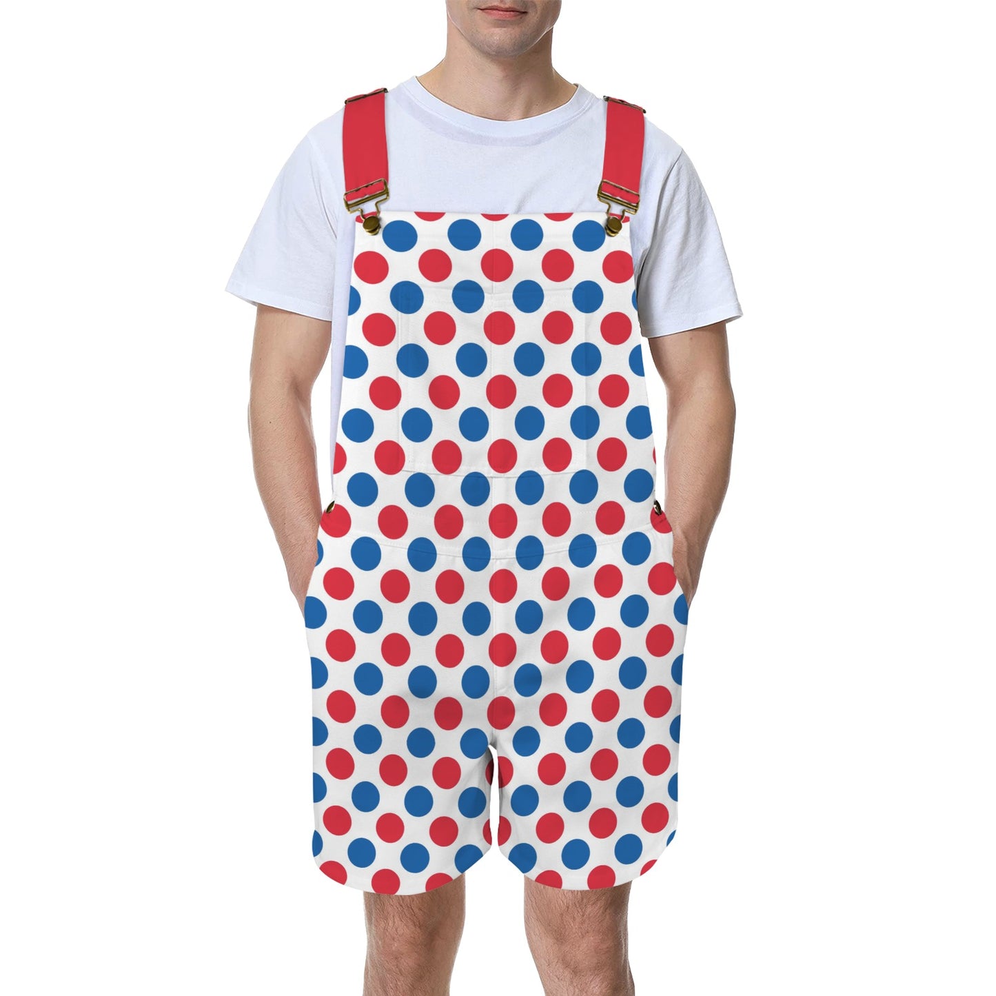 USA/American Flag Inspired Polka Dot Pattern Unisex Suspender Jumpsuit
