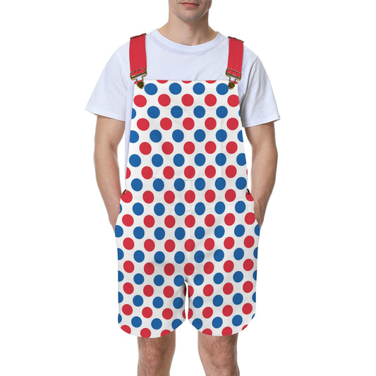 USA/American Flag Inspired Polka Dot Pattern Unisex Suspender Jumpsuit