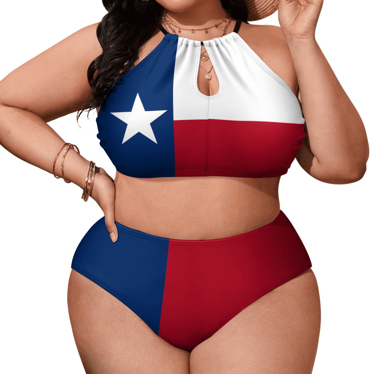 Texas Flag Inspired Plus Size High Waisted Bikini