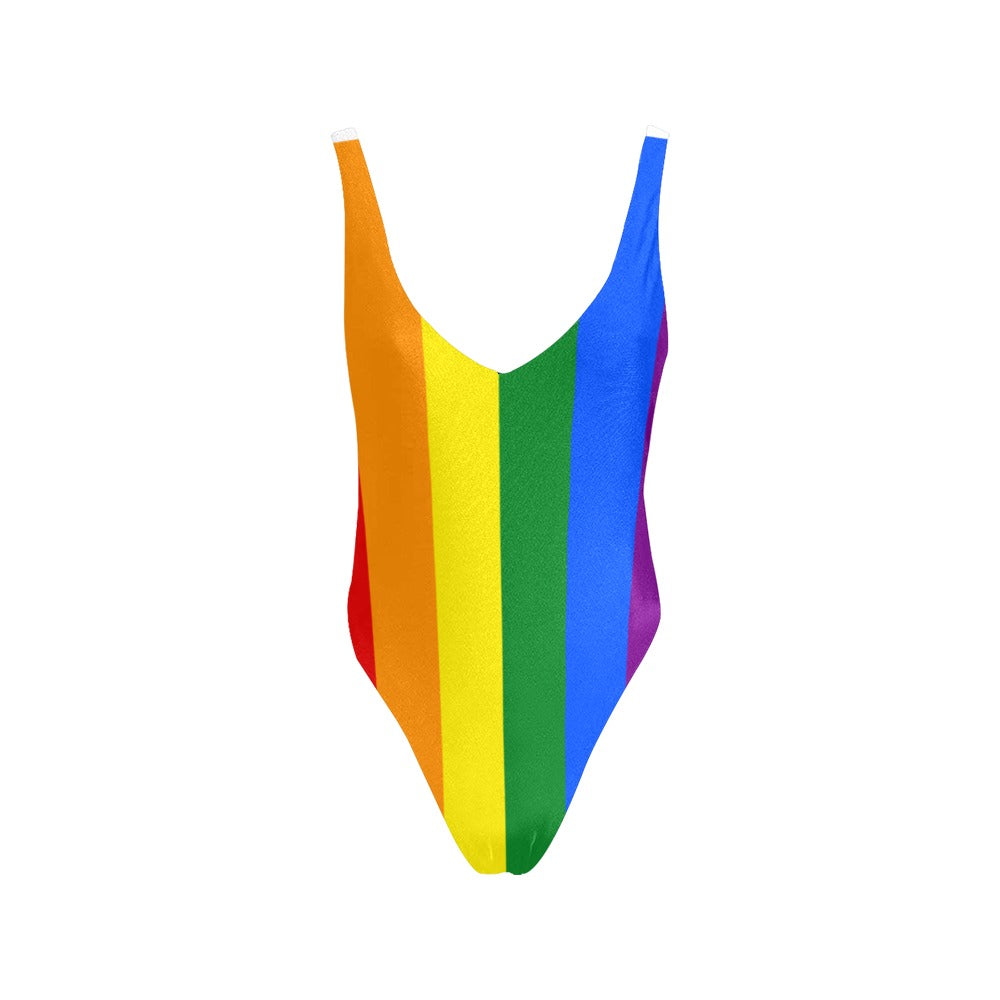 Rainbow Flag Inspired Women’s V-Neck Backless One-Piece Swimsuit