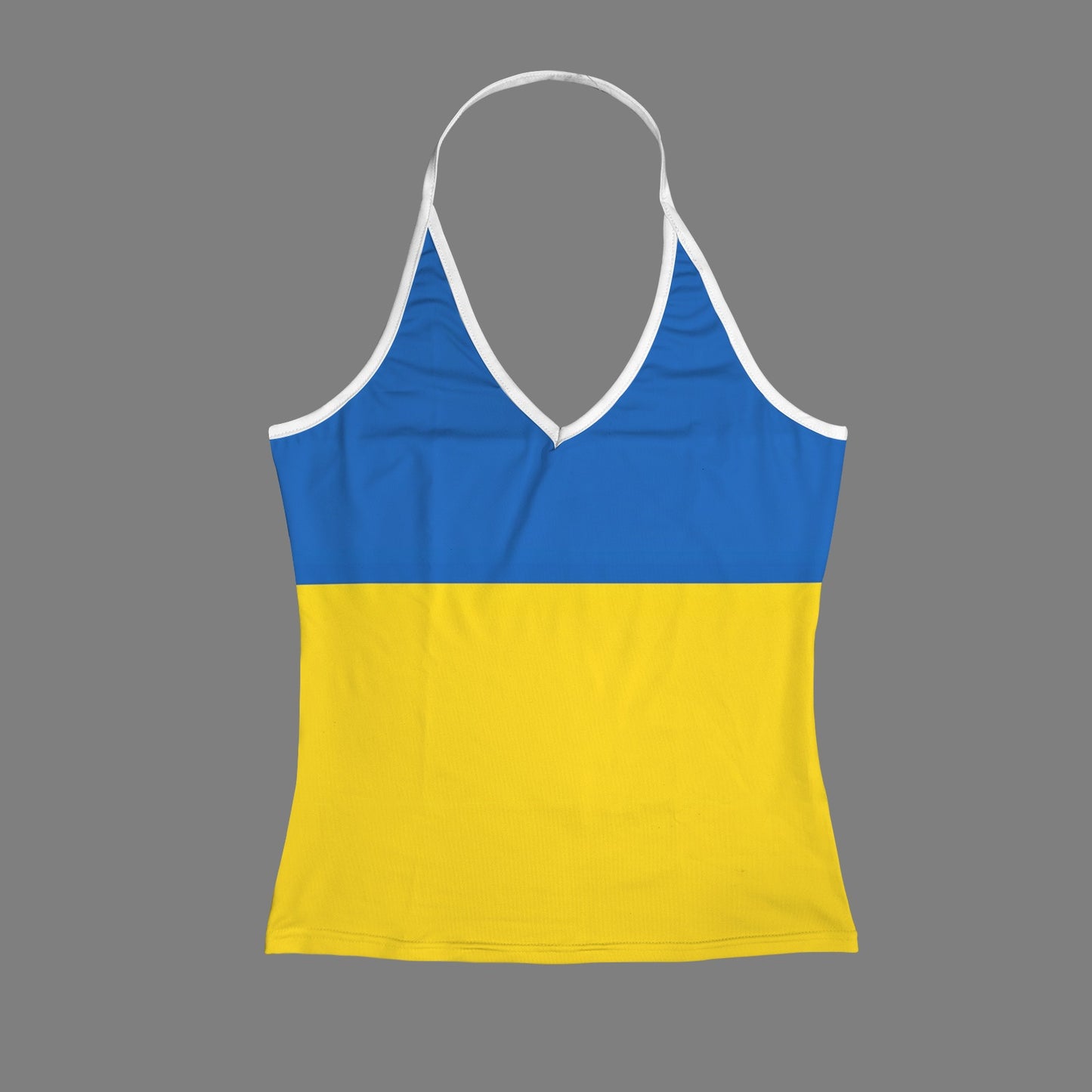 Ukraine Flag Inspired Custom V-neck Halter Open Back Tank Top