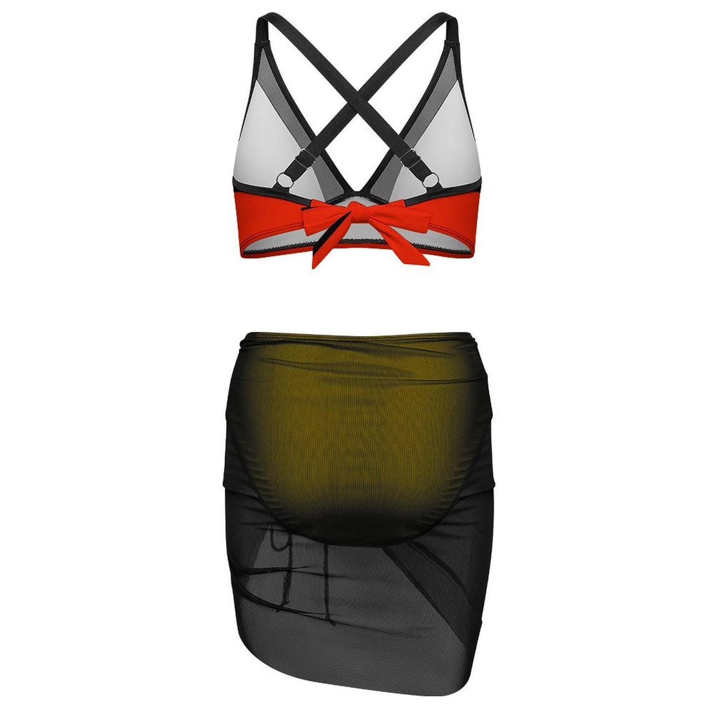 Germany Flag Inspired Women's Mesh Drawstring Skirt and Swimsuit Set