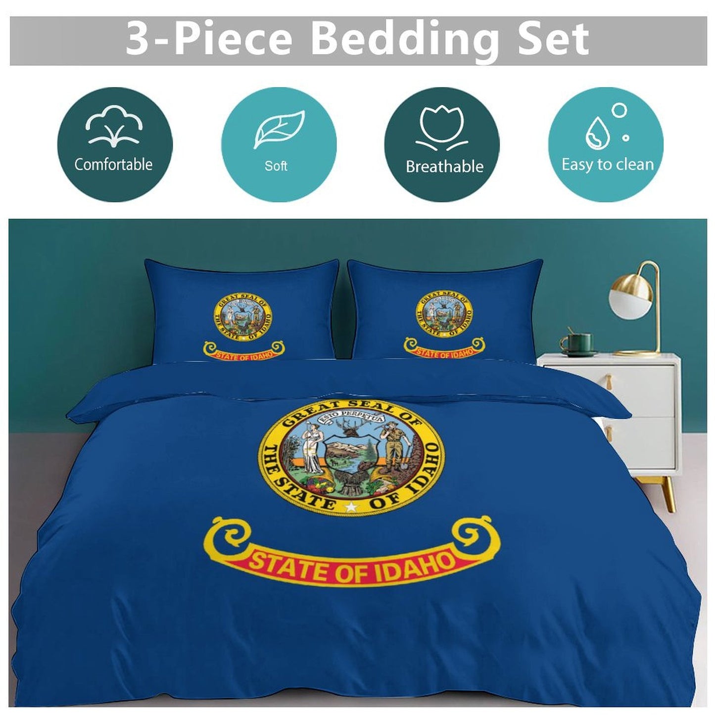Idaho Flag Inspired 3-Piece Bedding Set (1 Duvet Cover + 2 Pillow Shams) – 102"×90"