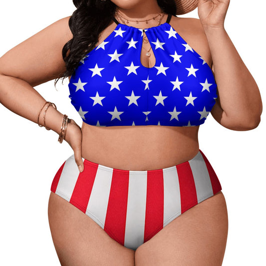 USA/American Flag Inspired Plus Size High Waisted Bikini