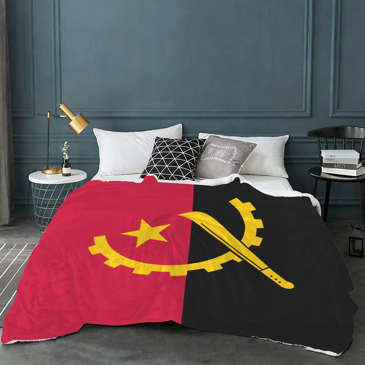 Angola Flag Inspired Sherpa Fleece Blanket 90" x 108" | Ships from USA