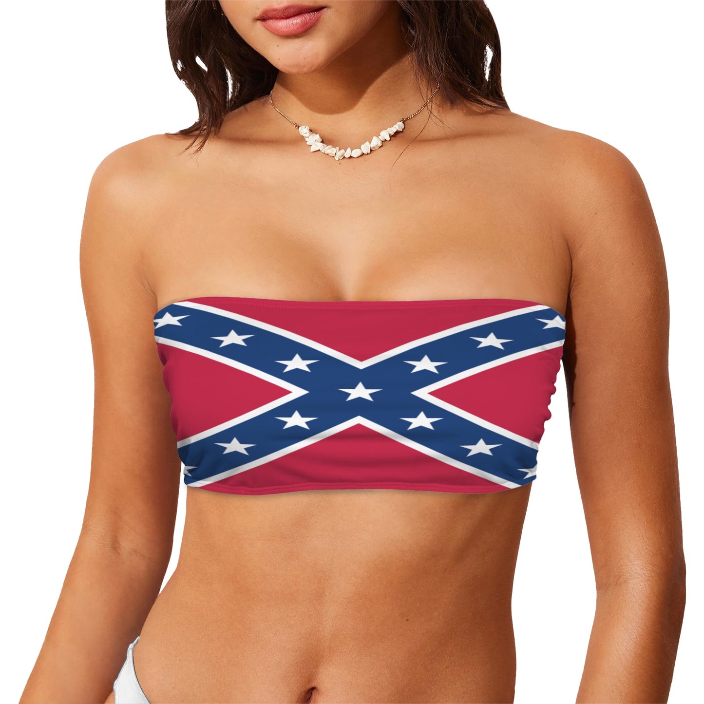 Confederate States Battle Flag Inspired (front only) Chest Wrap Bikini Top (Model S36)