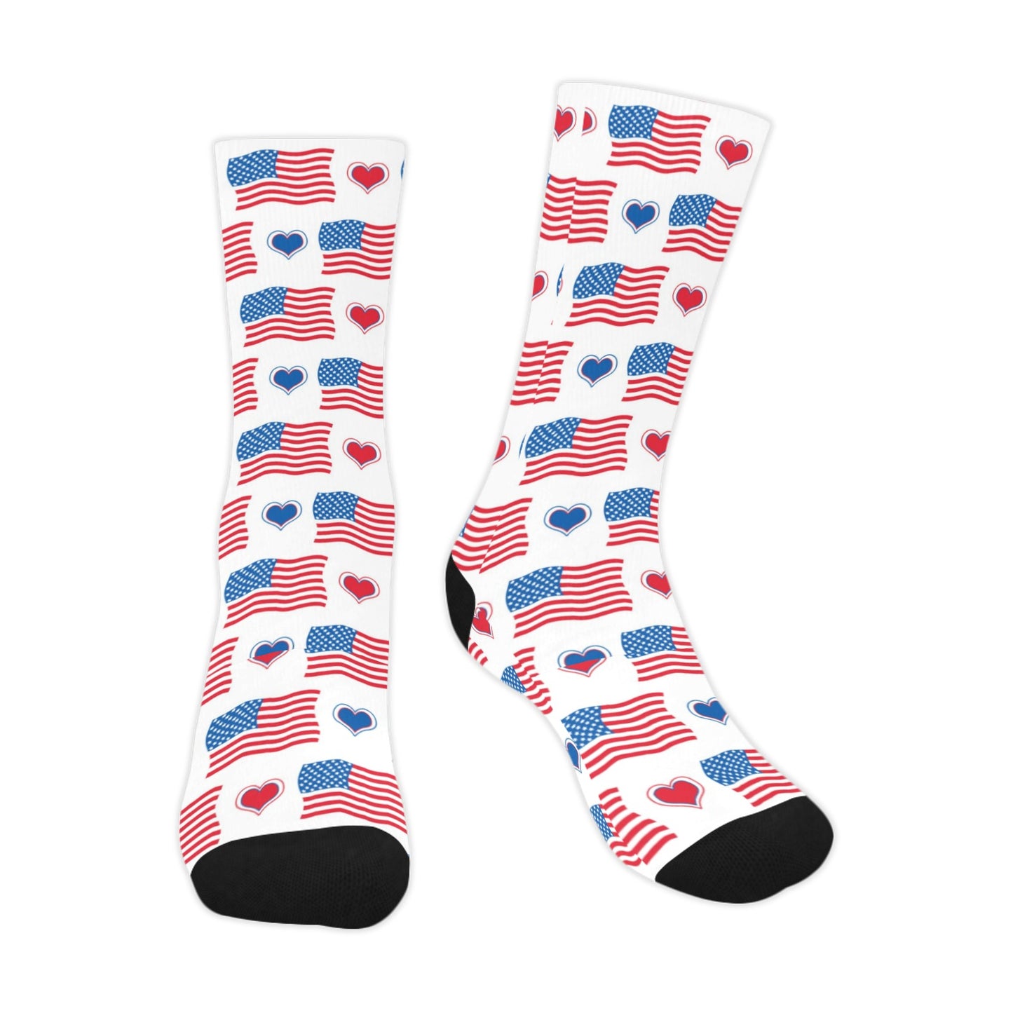 USA/American Flag Inspired Flag & Hearts Pattern Crew Socks | Ships from USA