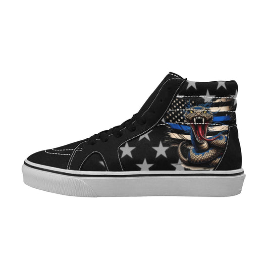Thin Blue Line Flag Inspired With Snake Men's High Top Canvas Shoes