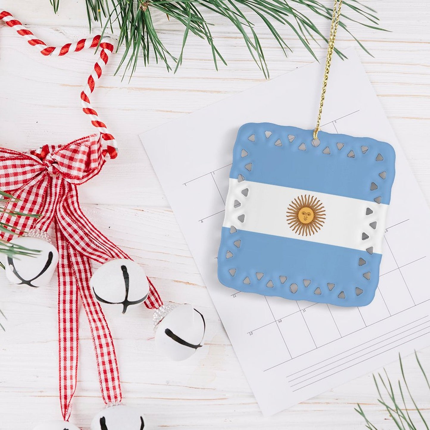 Argentina Flag Inspired Square Ceramic Ornament Made in the USA