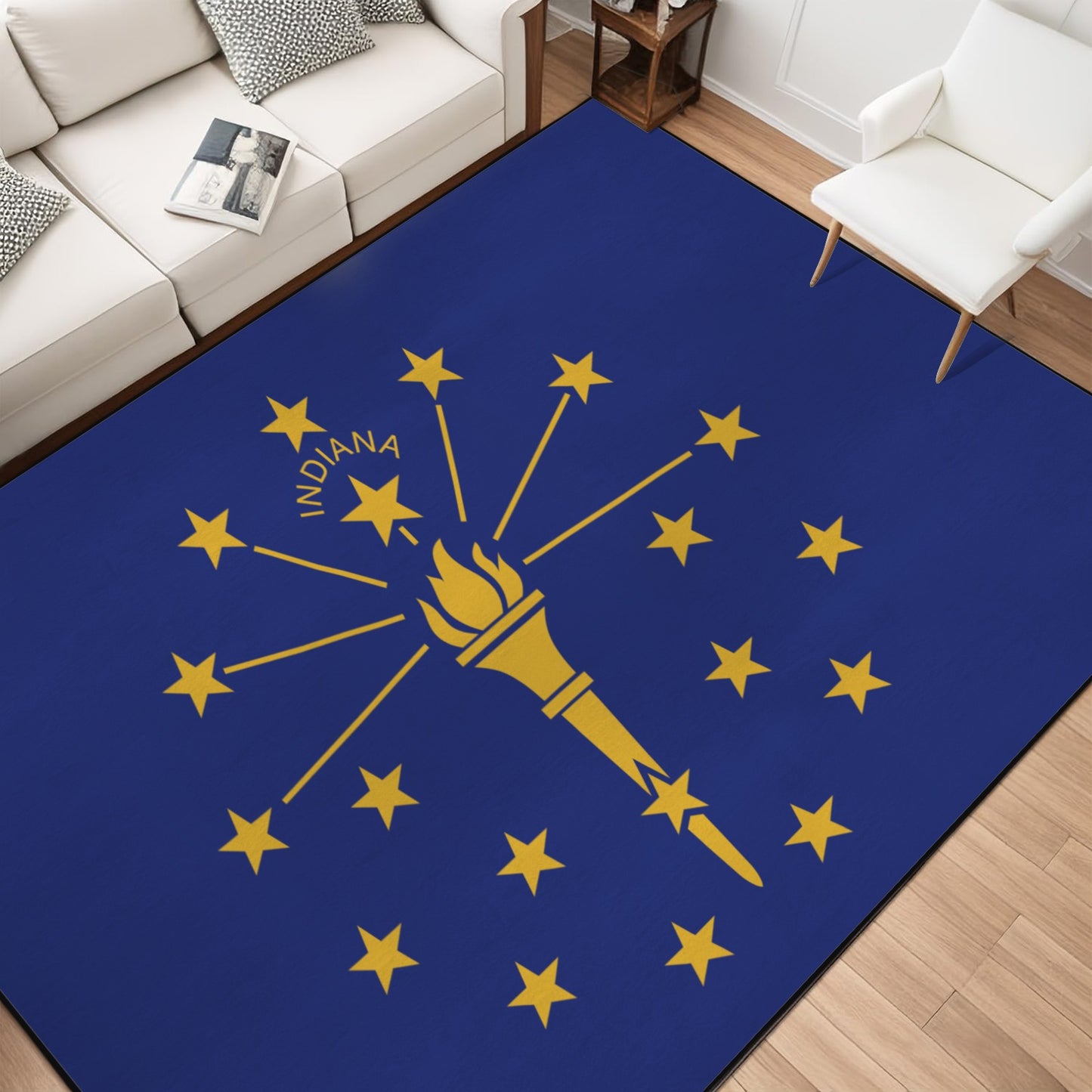 Indiana Flag Inspired 84x60 Inch Area Rug with Black Binding (Made in the USA)