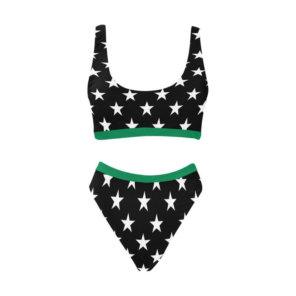 Thin Green Line Flag Inspired Sport Top & High-Waisted Bikini Swimsuit