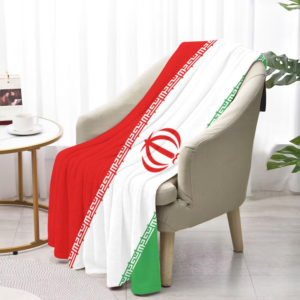 [Luv My Flag] Iranian flag blanket on beige chair.