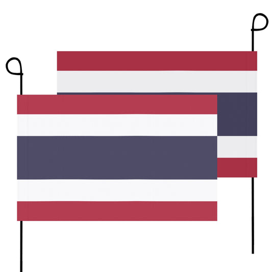 "Luv My Flag garden flags, red, white, blue stripes."