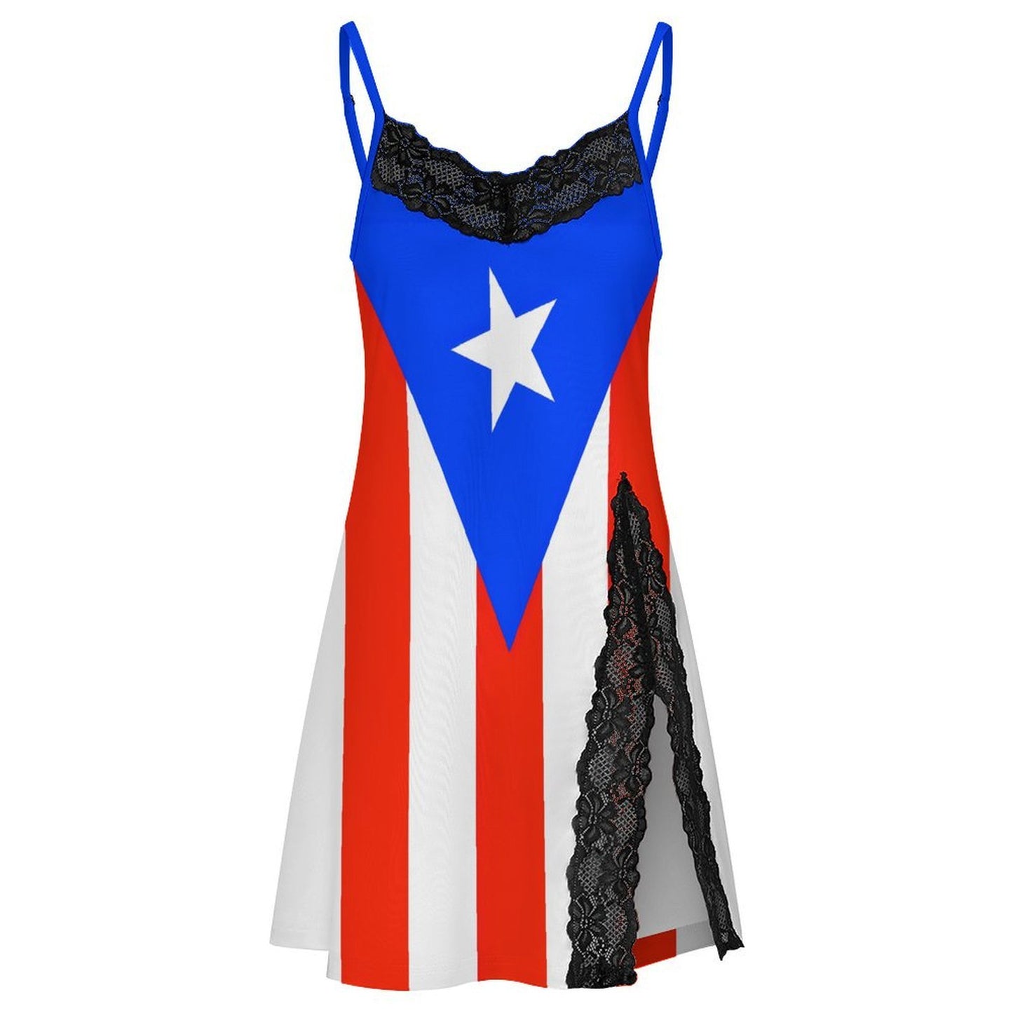 Puerto Rico Flag Inspired Women's Lace Slit Cami Pajama Dress