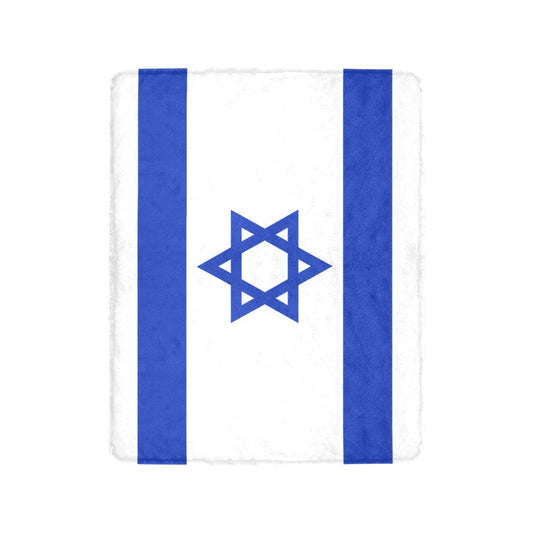 "Luv My Flag Israel-themed throw blanket with blue design."