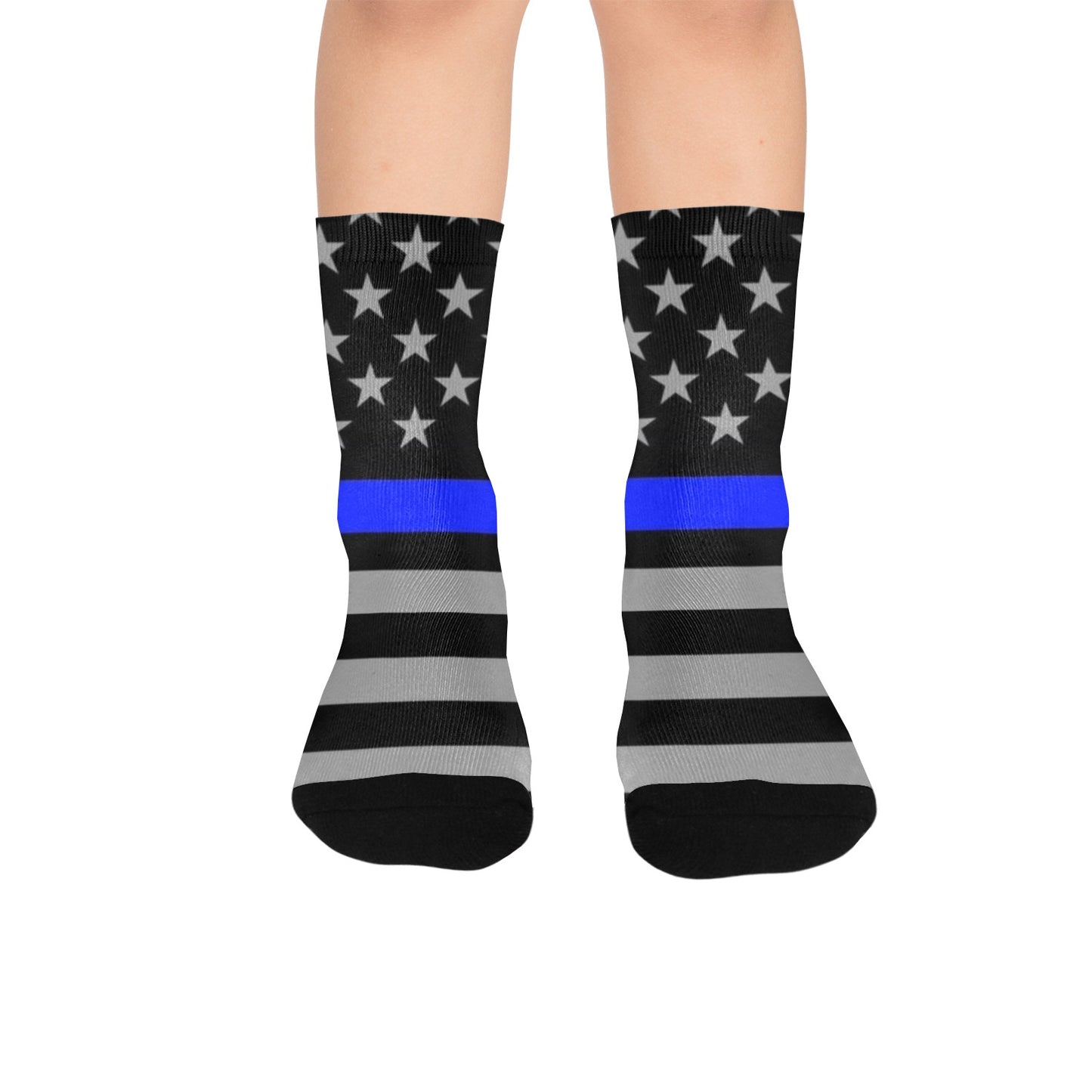 Thin Blue Line Flag Inspired (subdued) Kid's Custom Socks (Made in the USA)