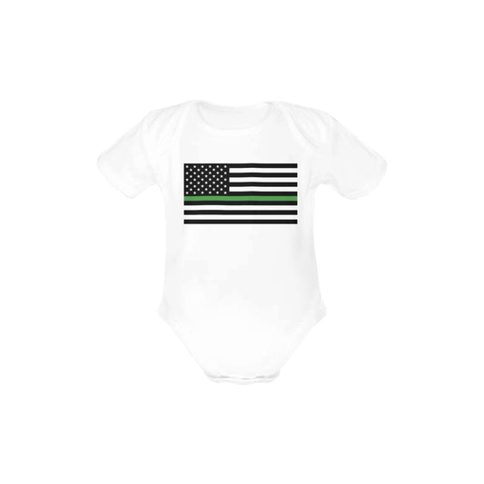 Thin Green Line Flag Baby Short Sleeve Unisex Bodysuits（Made in USA）
