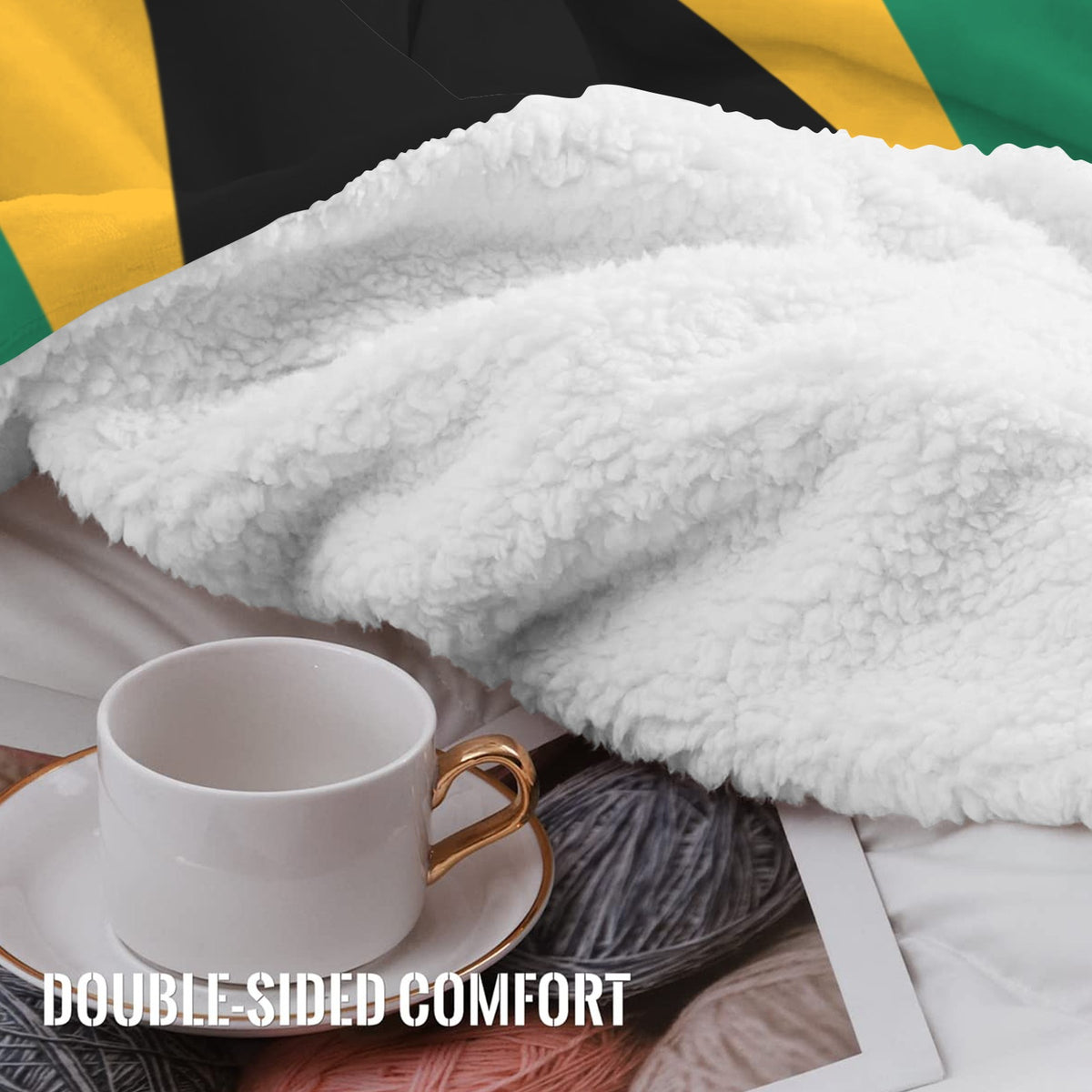 Jamaica Flag Inspired Sherpa Fleece Blanket 90" x 108" | Prtinted in the USA