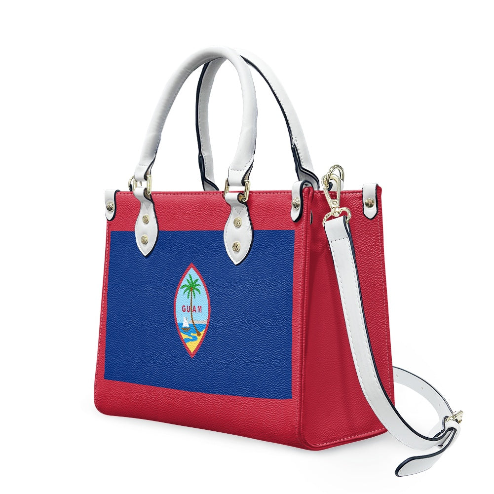 Red and blue handbag featuring Guam flag design, [Brand].
