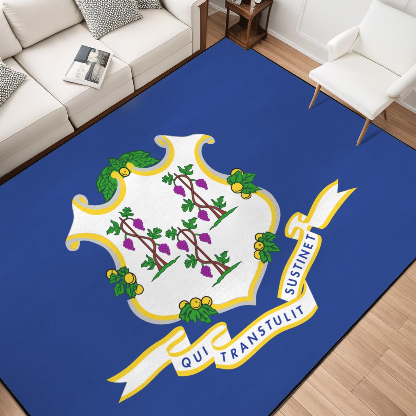 Connecticut Flag Inspired 84x60 Inch Area Rug with Black Binding (Made in the USA)