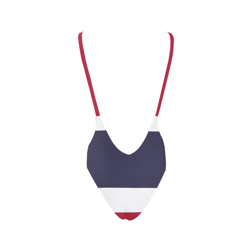 Thailand Flag Inspired WWomen’s Backless One-Piece Swimsuit