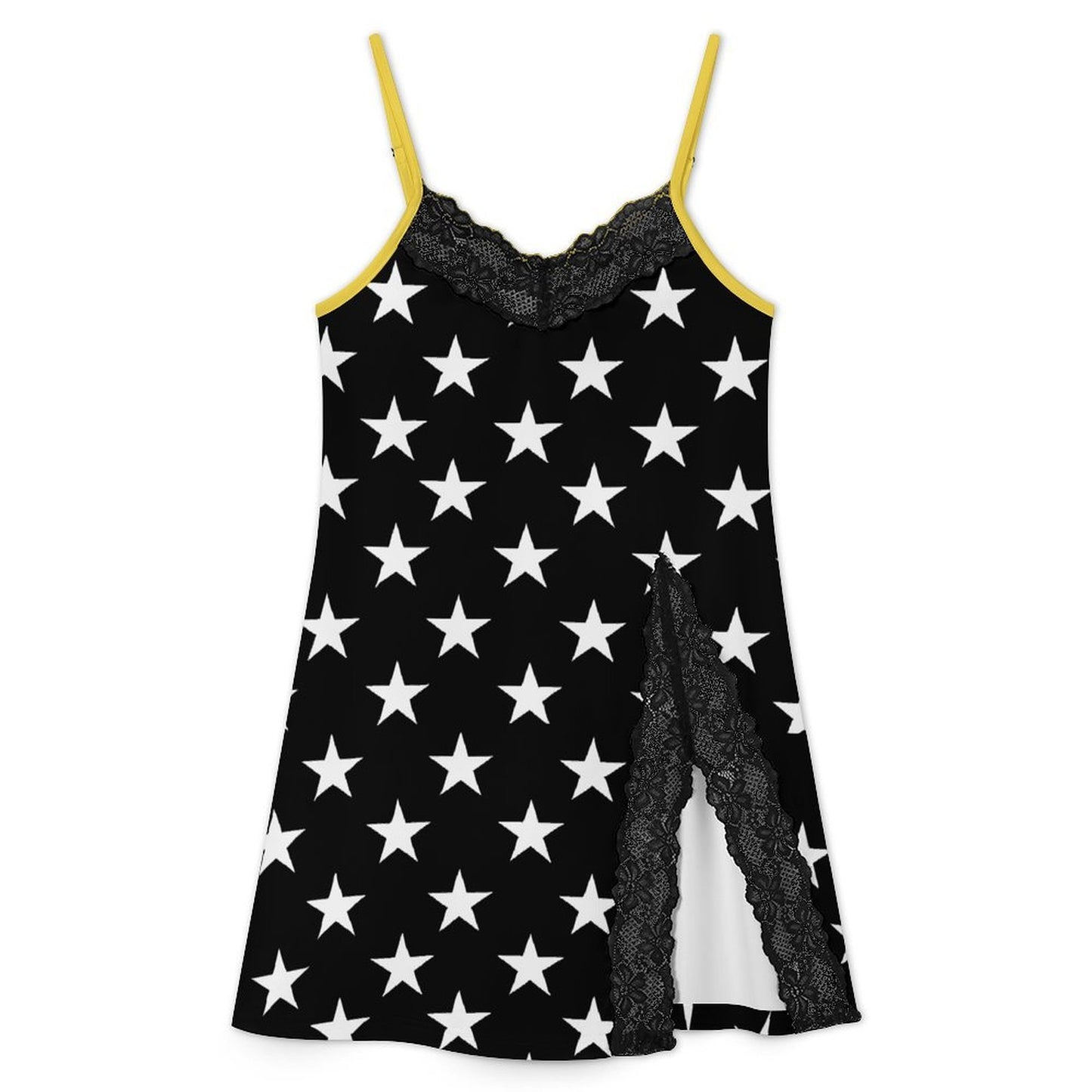 Thin Gold Line Flag Inspired Style-2 Women's Lace Slit Cami Pajama Dress